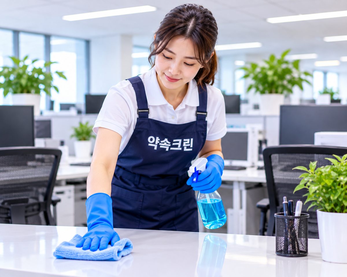 사무실청소 작업 모습