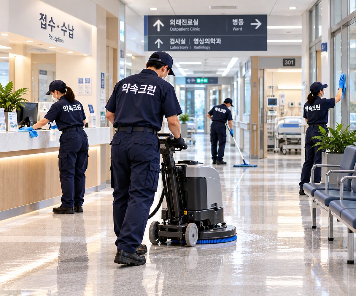 병원청소 작업 모습