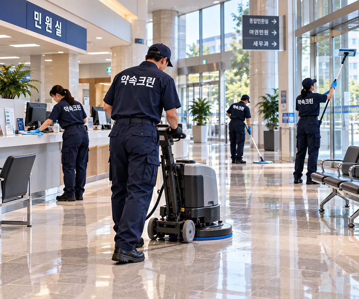 관공서청소 작업 모습